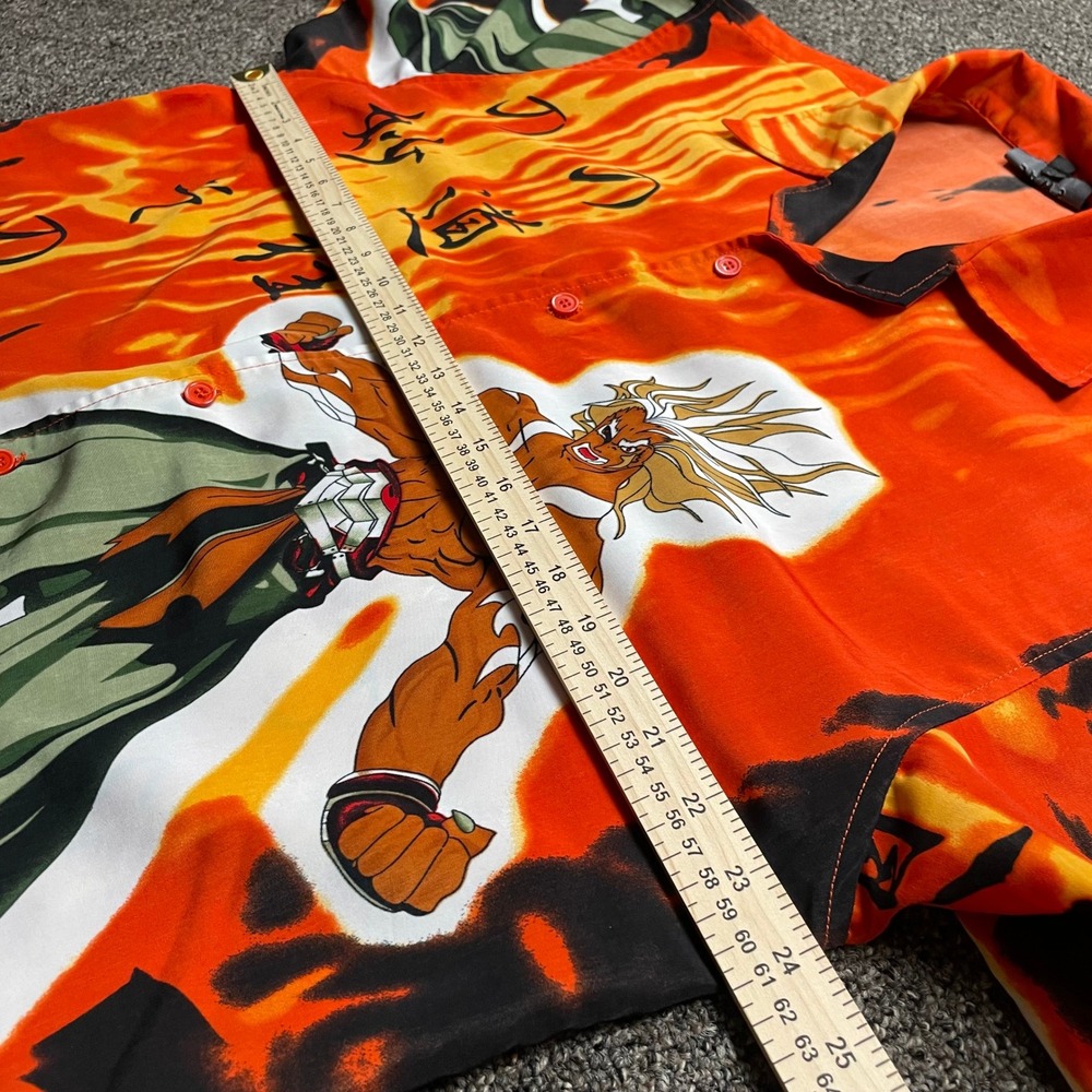 Vintage Jaws Anime Warrior Flame Graphic Button Down Shirt Orange Mens Large - Picture 5 of 6
